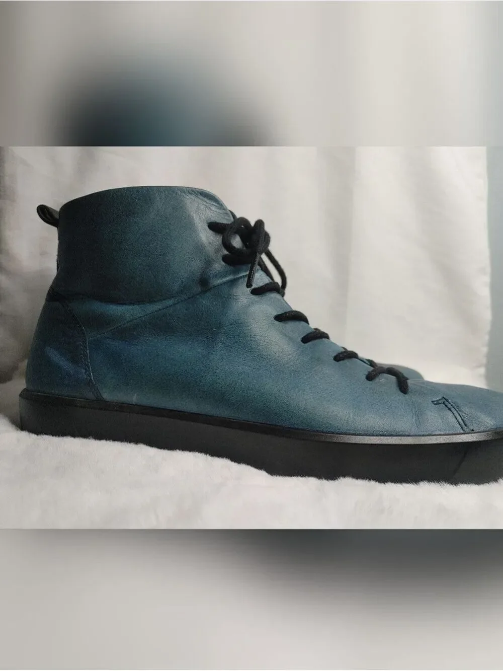 Ecco Indigo Soft 8 Tie II Men's Teal Blue Leather Chukka Boots 10/44 *see Photos